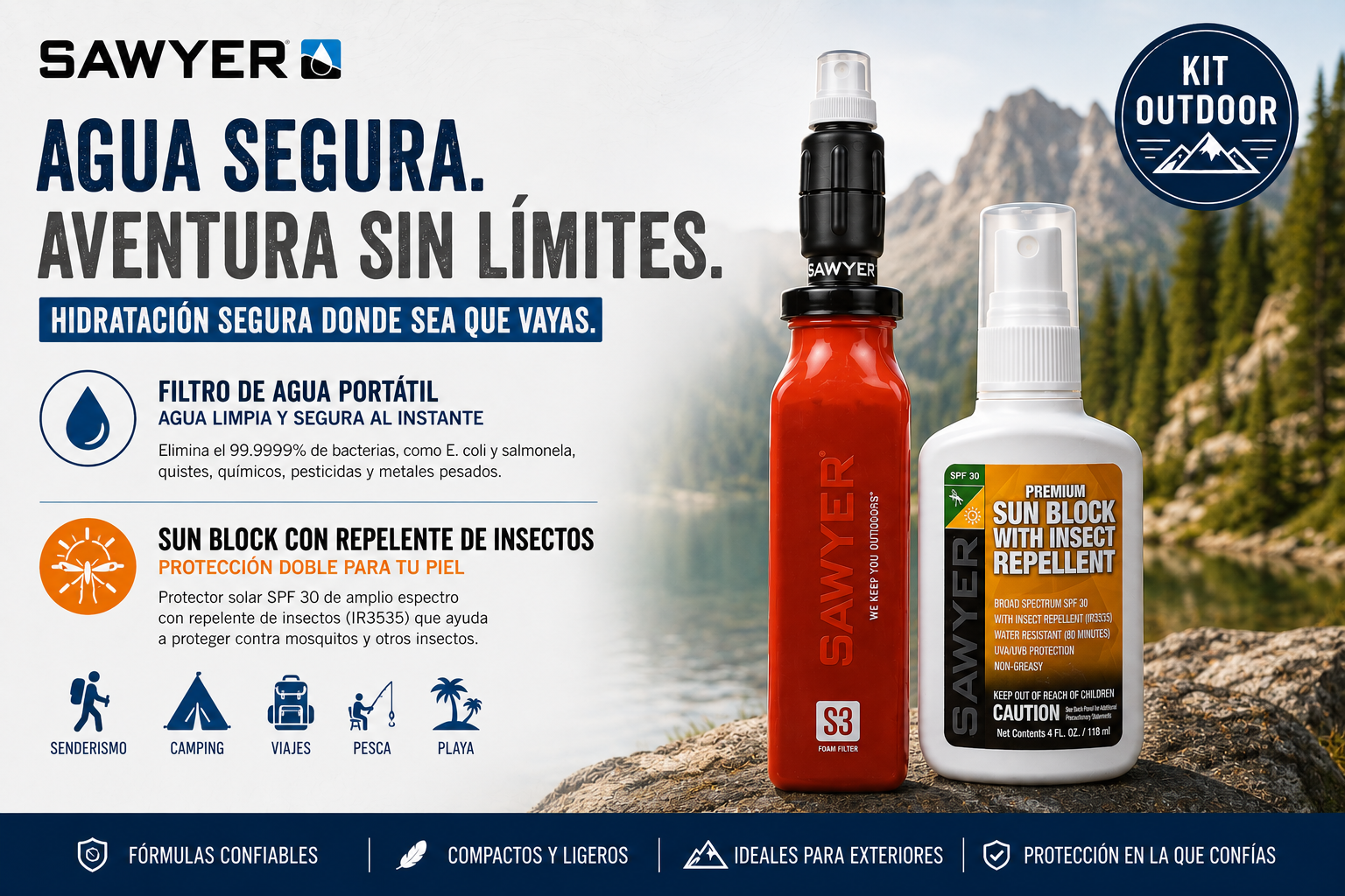Outdoor Essential Kit | Filtro de agua & Protector solar con repelente de insectos - Imagen 3